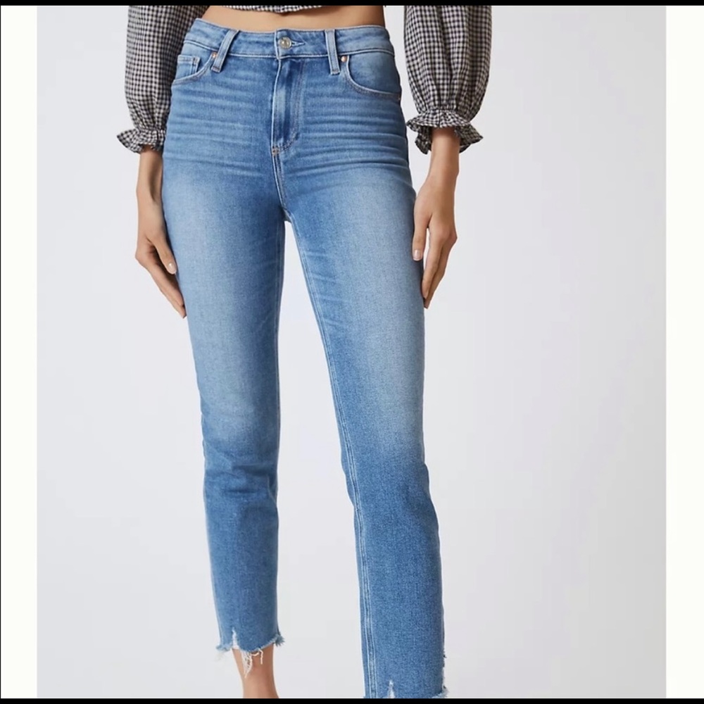 PAIGE DESTROYED HEM MEDIUM WASH JEANS SIZE 26